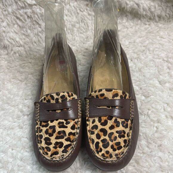 Vionic Piper Loafers Leather Brown & calf leather Leopard  print SZ9 - Picture 1 of 9